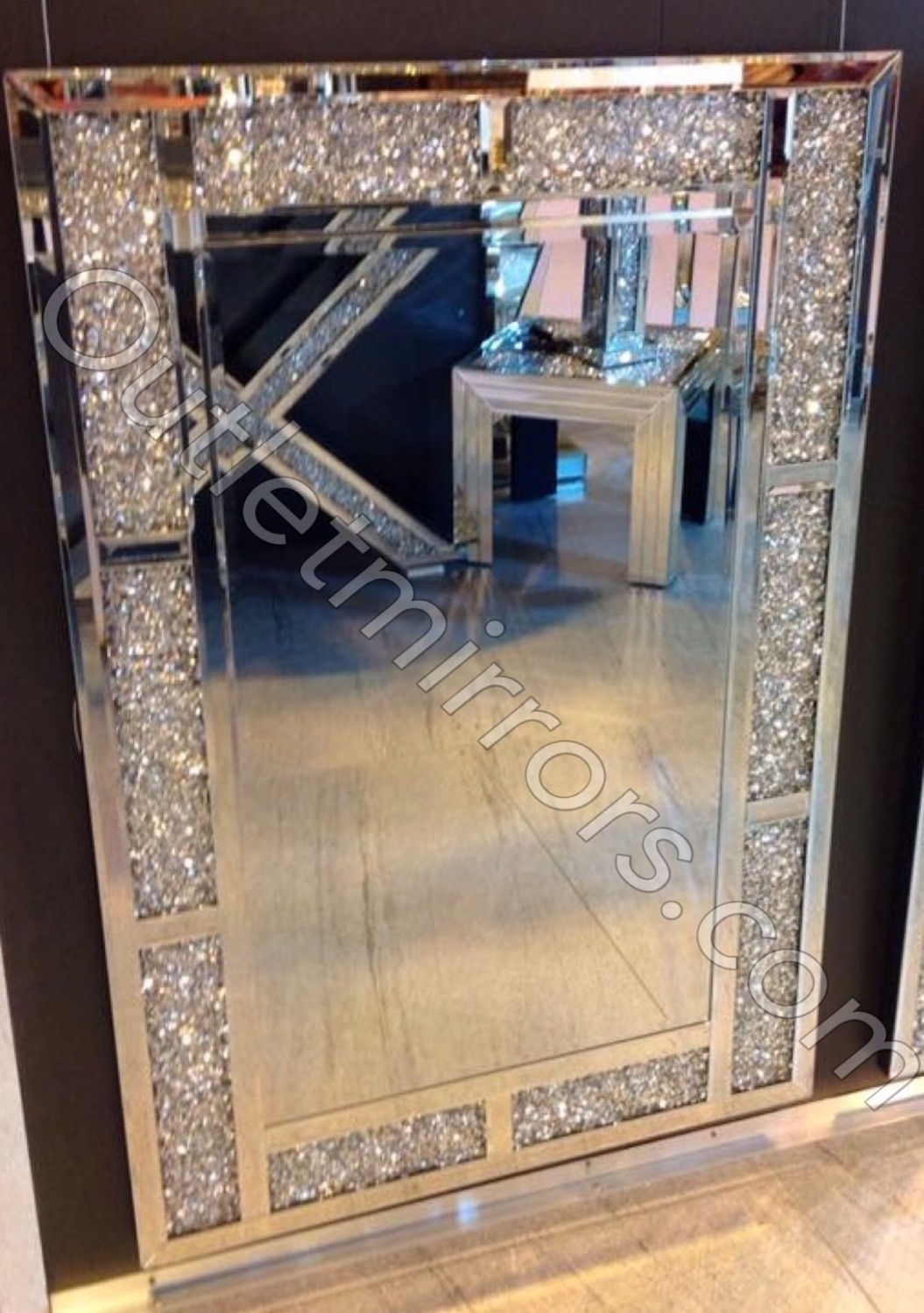 * New Diamond Crush Sparkle Bricks Crystal Wall Mirror 120cm x 80cm