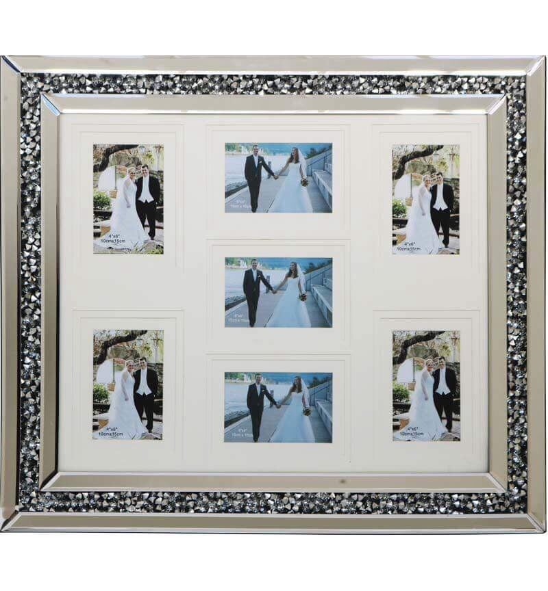 Diamond Crush Crystal Collage 7 Mirrored Photo Frame 70cm x 60cm  instock for a fast delivery