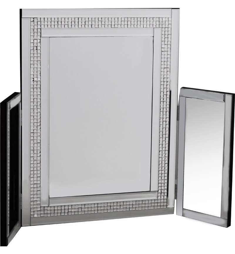 Mosaic Crystal Silver Border Tri Fold Dressing Table Mirror   
