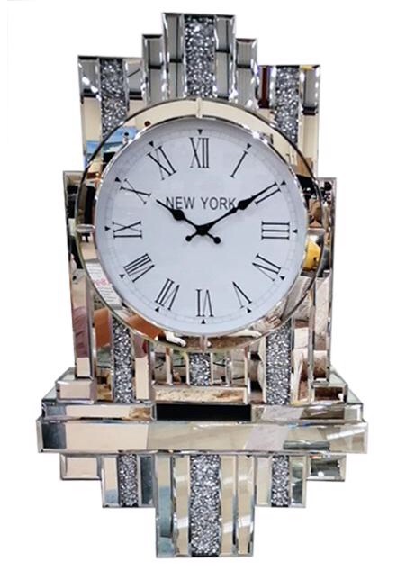 *** New Mirrored Diamond Crush Art Deco Manhatten clock with Shelve 