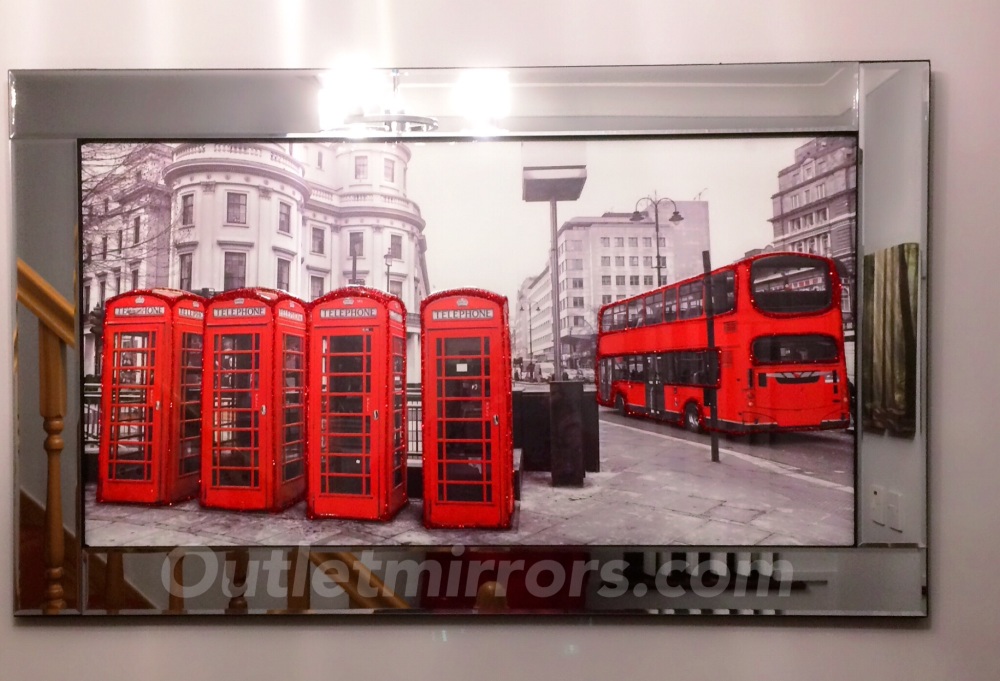 Mirror framed art print "Londons Old Red Telephone boxes"