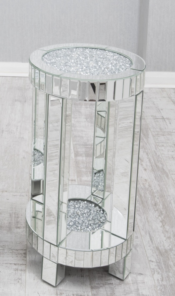 * Diamond Crush Sparkle Crystal round Mirrored Lamp Table Large