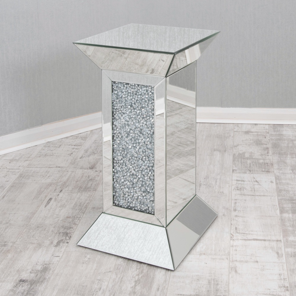 * New Diamond Crush Sparkle Crystal  Mirrored Pedestal Lamp Table 75cm x 40cm 