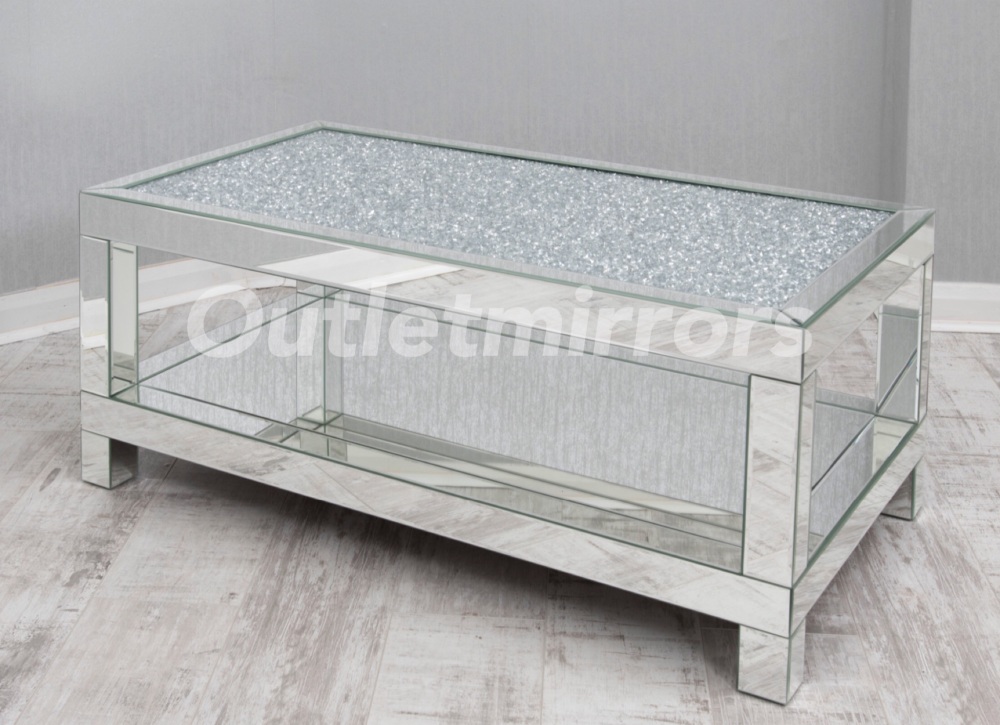 Silver Crush Sparkle Wall Mirror, Mirrored Coffee Table With Crystals