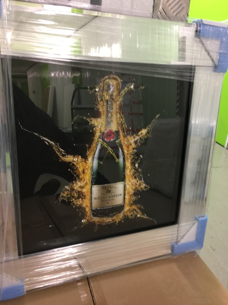 ** Moet Champagne Glitter Art Mirrored Frame ** 55cm x 55cm in stock for a quick delivery