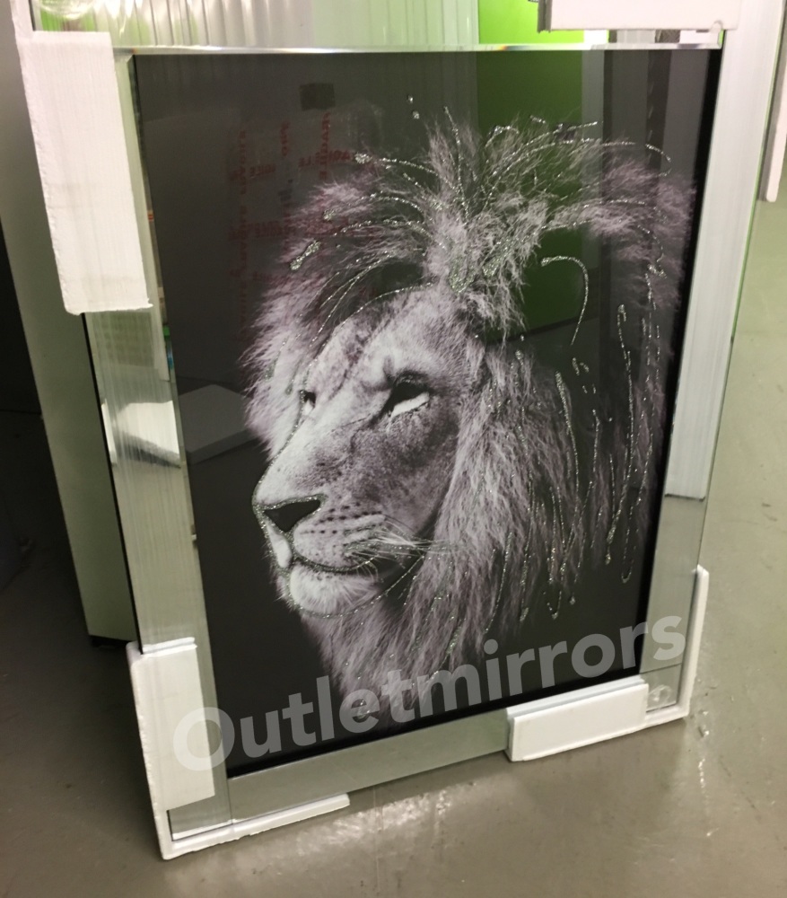 Mirror framed "Sparkle Lion head" Wall Art in stock for immediate delivery