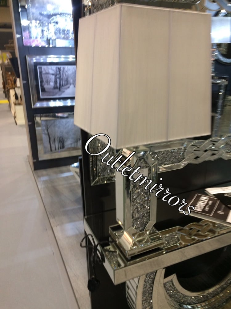 *Diamond Crush Crystal Shaped Mirrored Table Lamp White or silver Grey shade