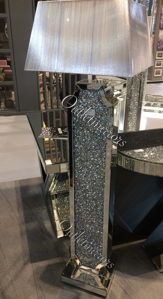 ^Diamond Crush Crystal Sparkle Shaped Wide Mirrored Tall Floor Lamp Silver shade IN STOCK