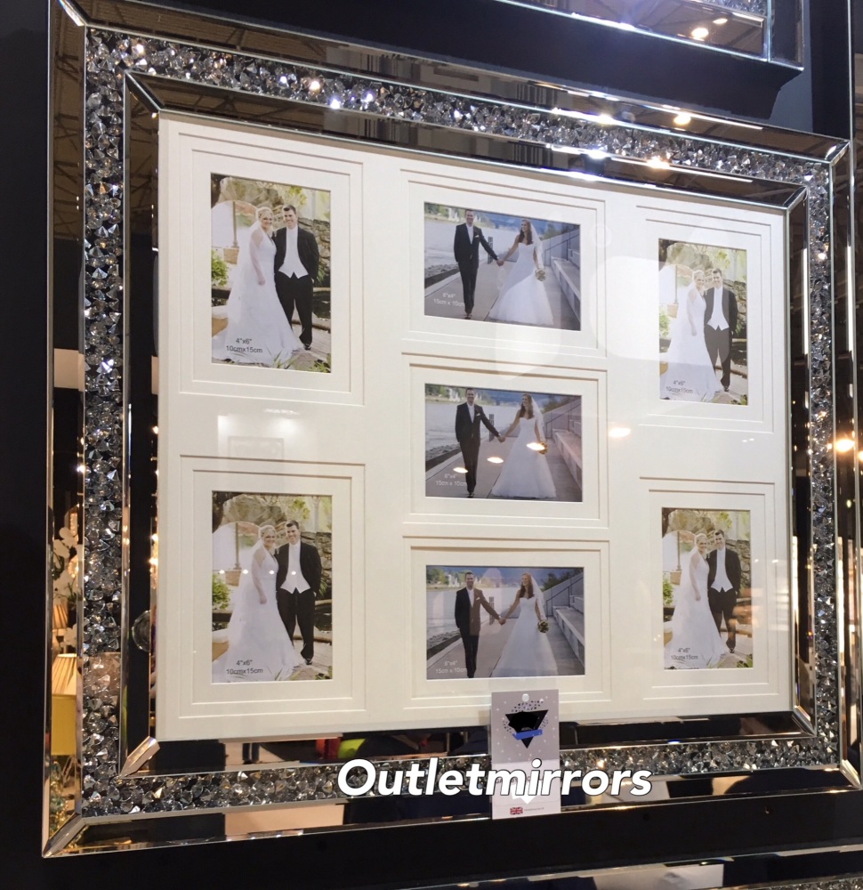 Details about   Diamond Crush Crystal Sparkly Silver Mirrored 4 Picture Wall Hung Photo Frame 