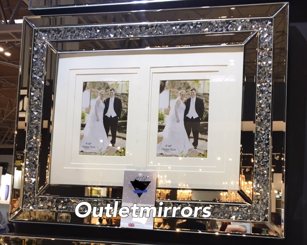 Sparkly Crushed Diamond Crystal Mirrored,Double Photo Frame two 6X4 Home Decor 