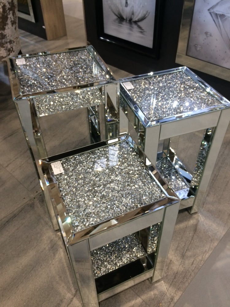 * Diamond Crush Sparkle Crystal Mirrored Lamp Table Large