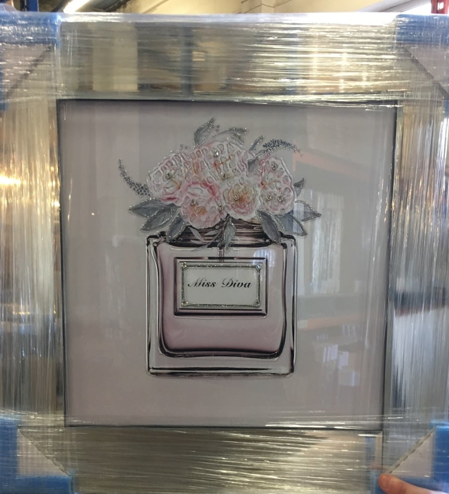Mirror framed Sparkle Glitter Art "Miss Diva Blooming Bouquet" in stock for a fast delivery