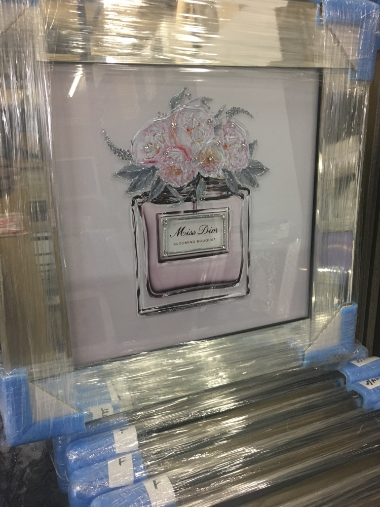 Mirror framed Sparkle Glitter Art "Miss Dior Blooming Bouquet" in stock for a fast delivery