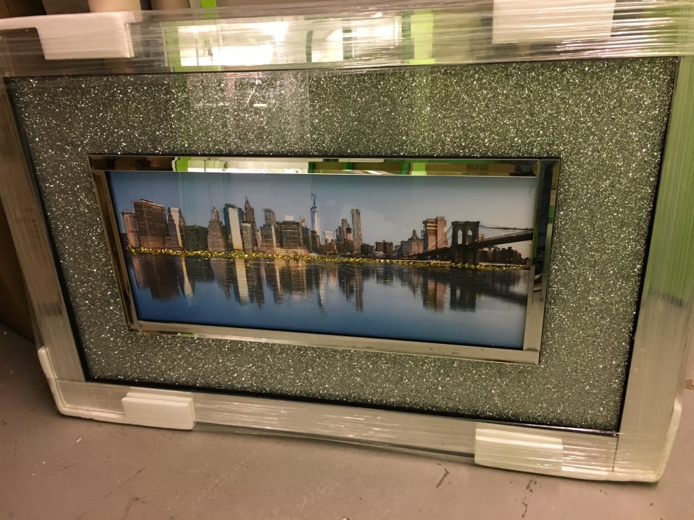 "Day scene New York " Wall Art  with Silver Sparkle backing & Mirrored Frame  in stock for a quick delivery