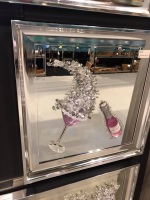3D Champagne celebration Pink wall art on a Silver mirror in silver stepped frame in  