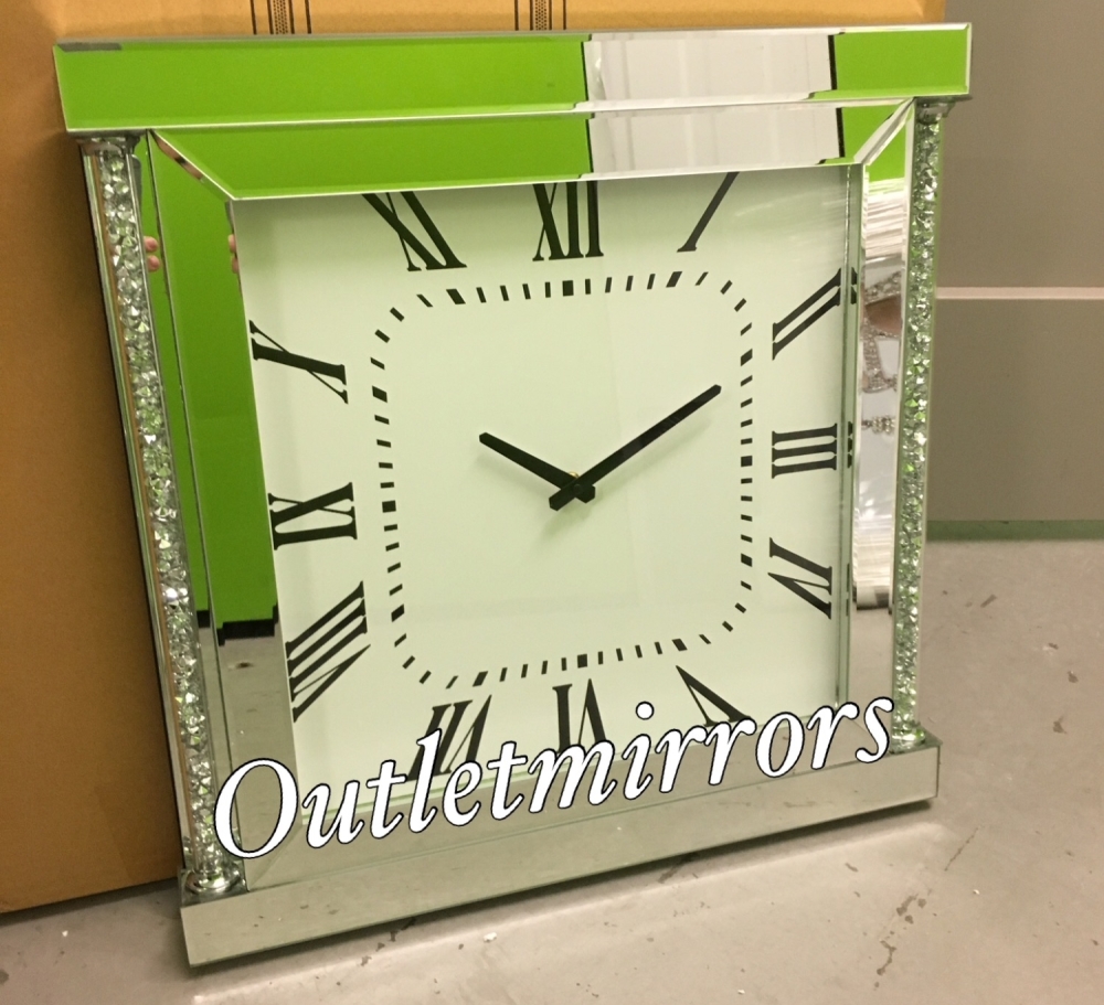 * New Diamond Crush Sparkle Crystal Mirrored Pillar Wall Clock item in stoc