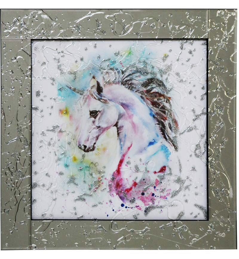 Mirror framed Liquid art Colourful Unicorn 2 60cm x 60cm