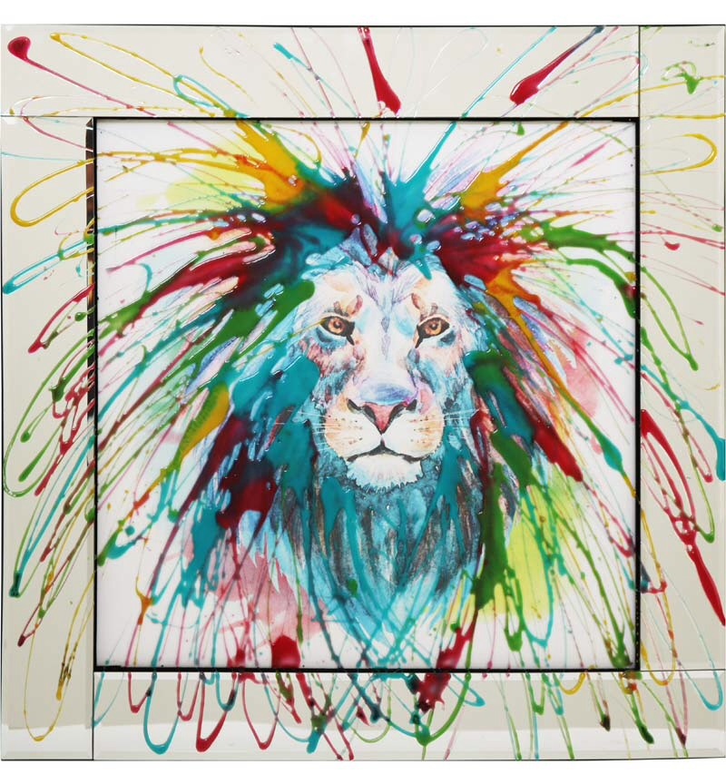 Mirror framed Liquid art Colourful Lion 60cm x 60cm
