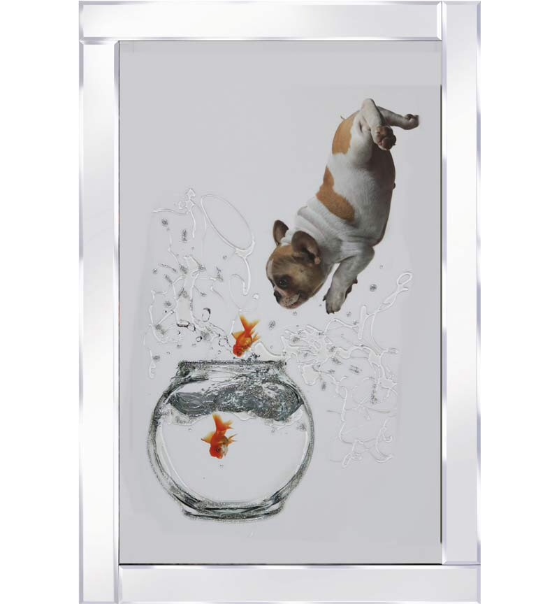 Mirror framed "Puppy and Jumping Goldfish " Wall Art 