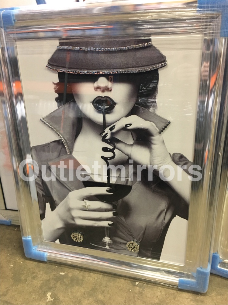 "Modern Lady" Sparkle Wall Art in chrome scoop Frame  in stock for a quick delivery