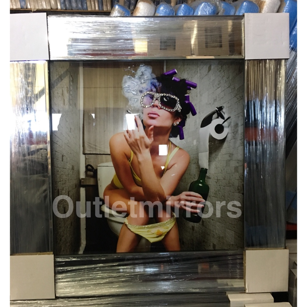 Mirror framed "Classy Lady Smoking Drinking" Colour Wall Art in a mirror frame