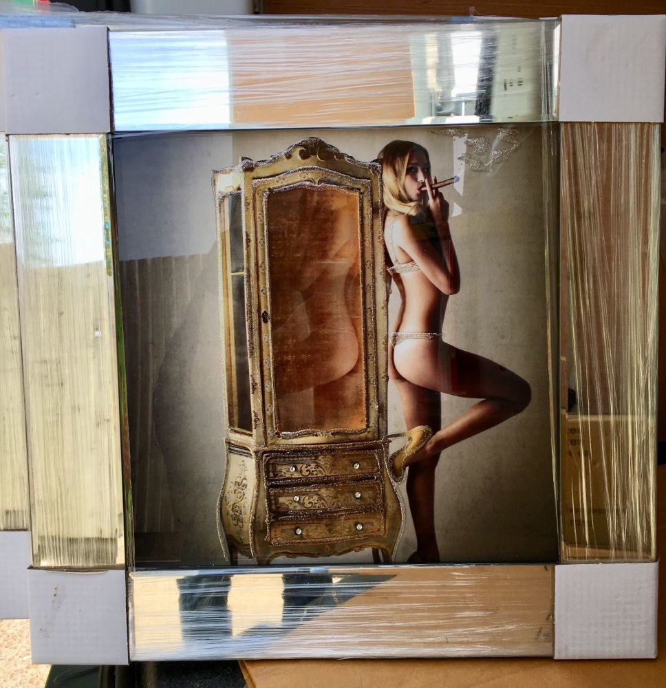 Mirror framed classic Cigar smoking Naked Lady 1