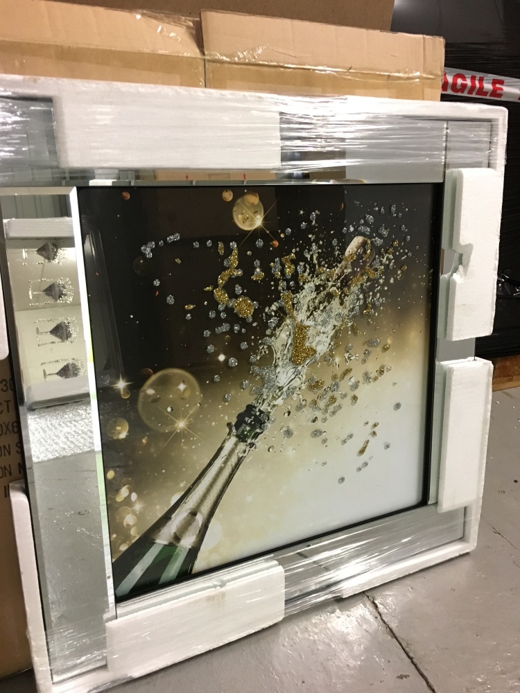 Mirror framed art print "Champagne Cork Popping" 60cm x 60cm