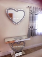 * Package Deal Diamond Crush Crystal Sparkle Heart Console Table and matching Mirror