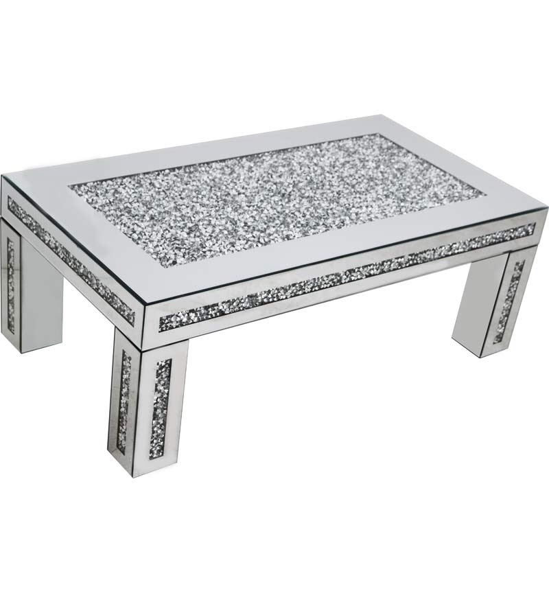 * New Diamond Crush Sparkle Crystal Mirrored Rectangular Coffee Table border in stock