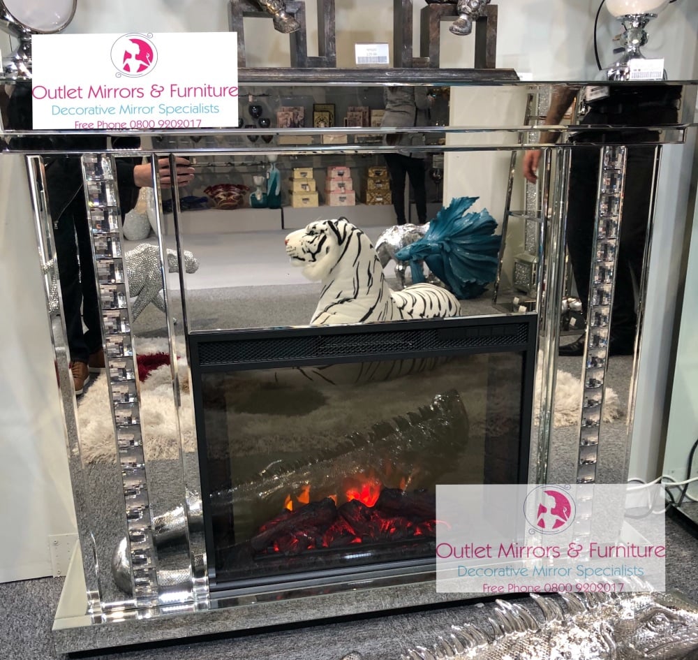 Special offer Crystal Border Mirrored Fire Surround with electric fire