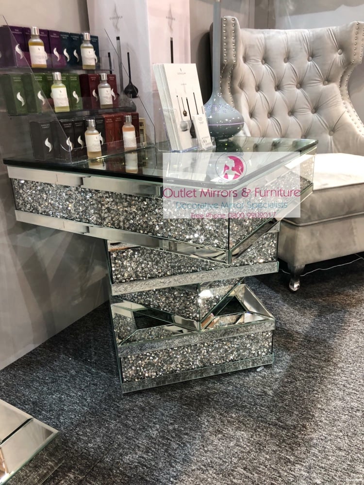 * New Diamond Crush Sparkle Crystal Mirrored Twist Square Coffee Table