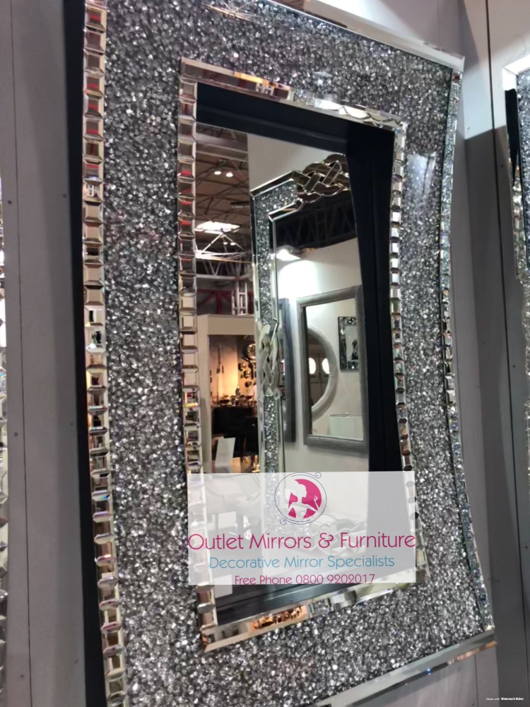 * New Diamond Crush Sparkle In curve Wall Mirror 120cm x 80cm item in stoc