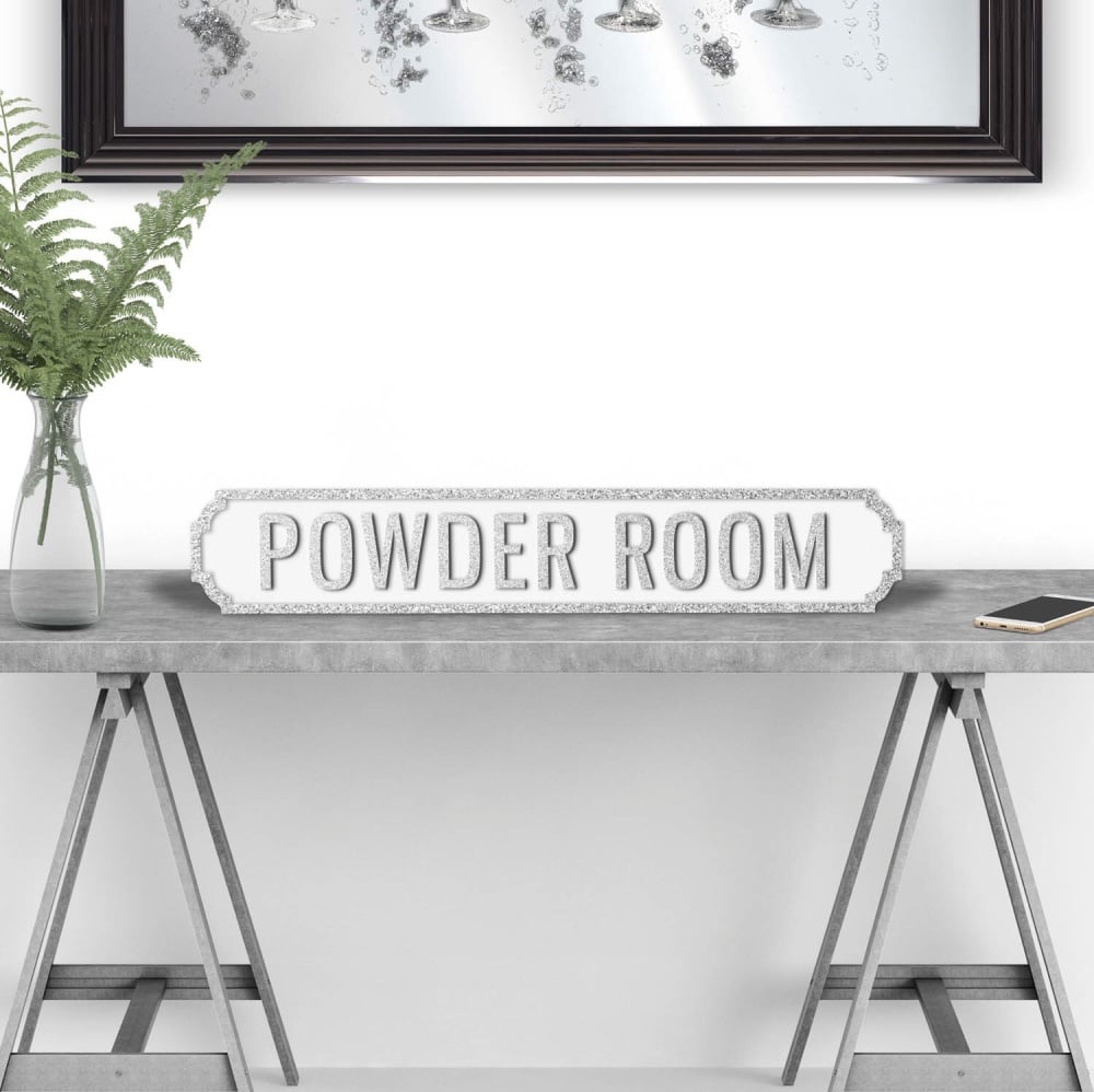 Powder Room Silver & White Street Sign