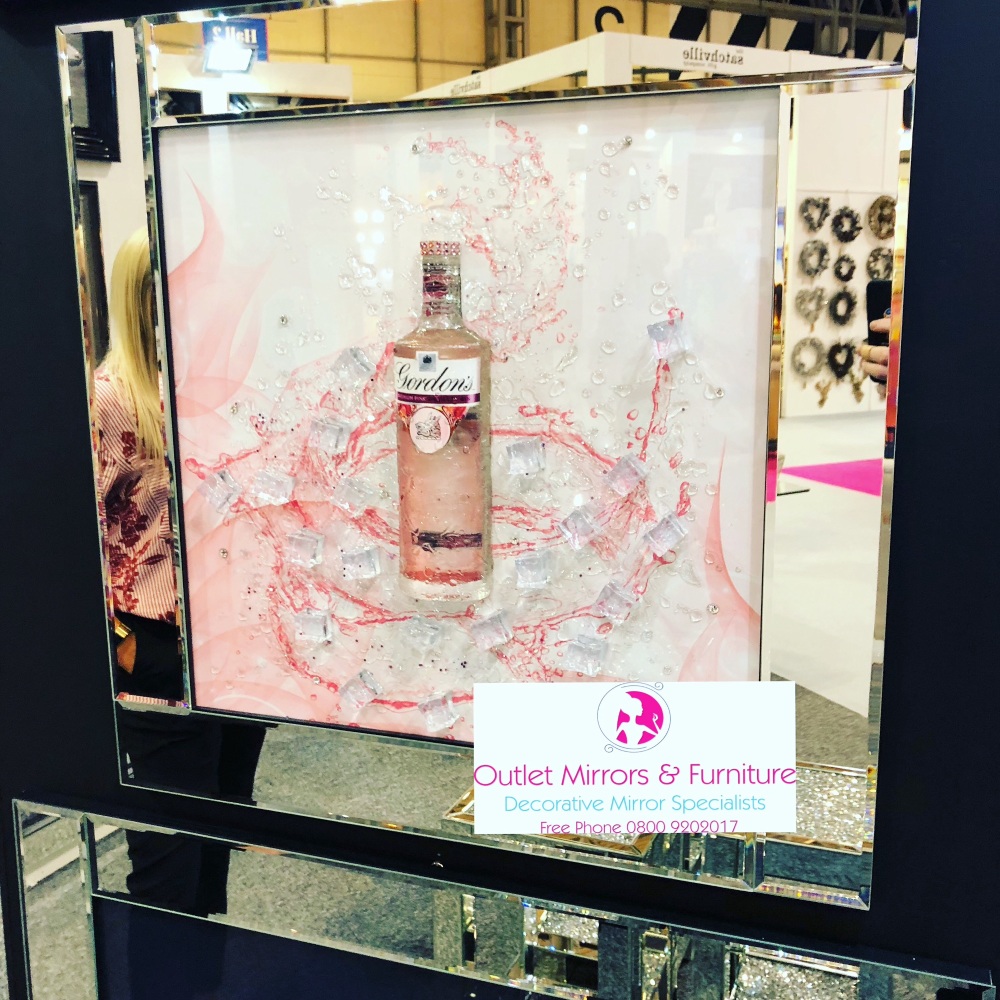 ** 3d Gordons Pink Gin Glitter Art Mirrored Frame ** 65cm  x 65cm in stock
