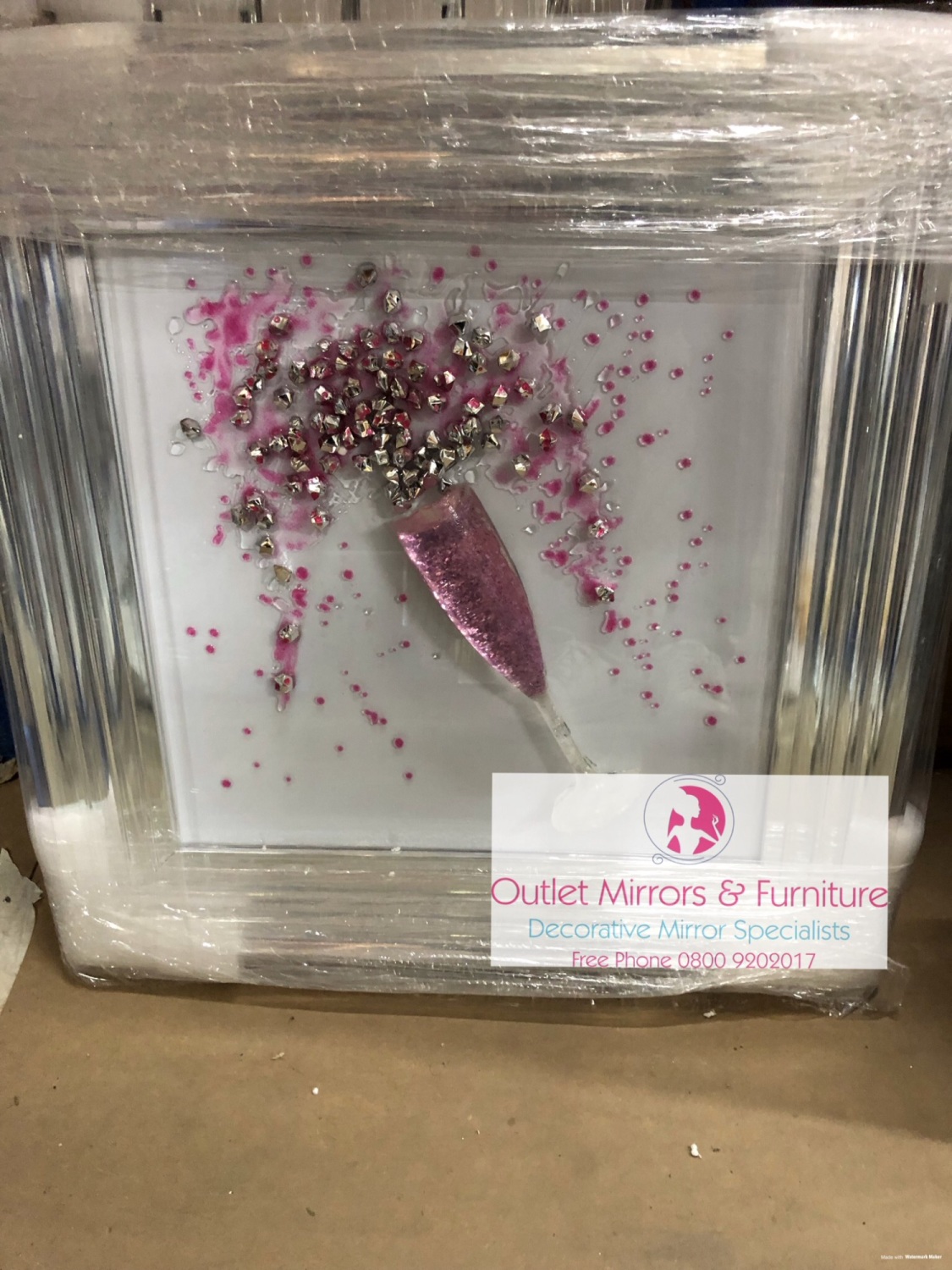 Pink Champagne Flute Splash wall art on a white background