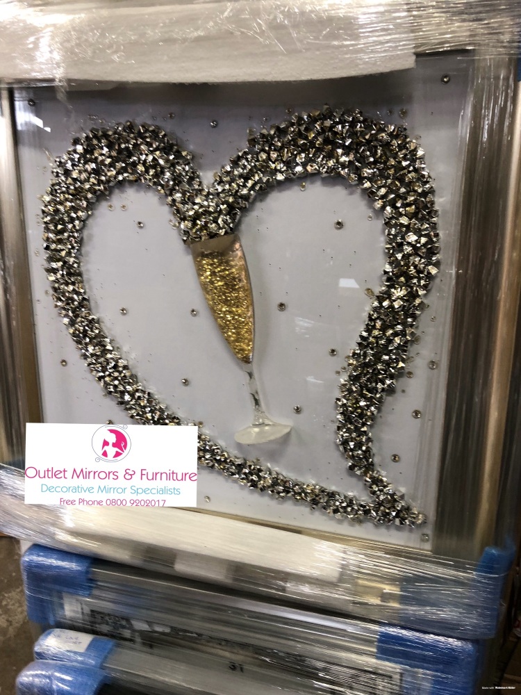 3D Champagne flute Gold Love Silver stepped frame