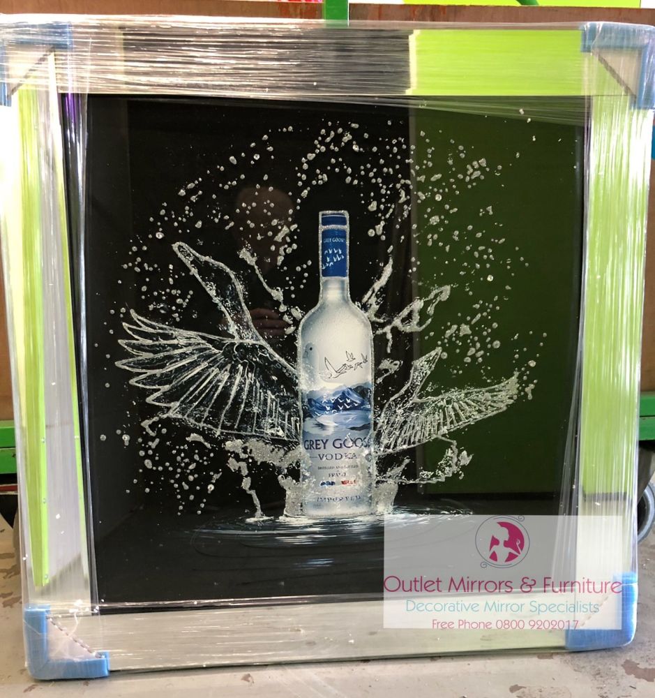 ** Grey Goose Glitter Art Mirrored Frame ** 86cm x 86cm  in stock for a qui