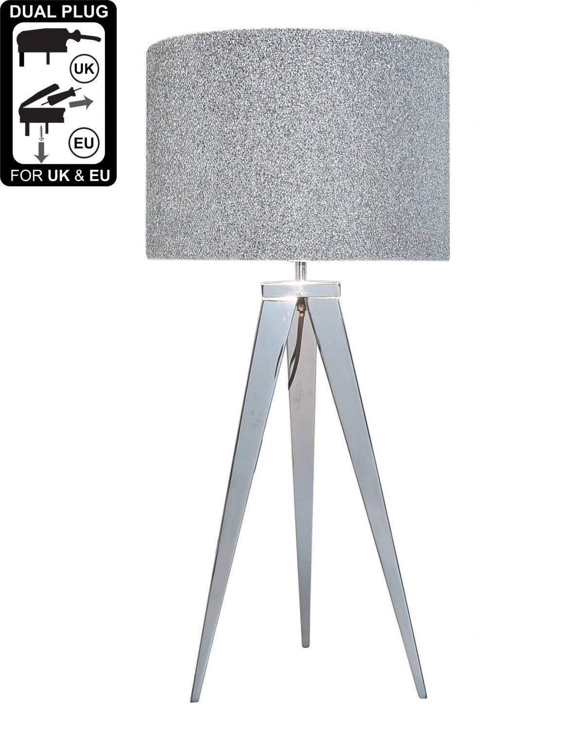 Hollywood Chrome Table Lamp With 13 Inch Glitter Drum Shade