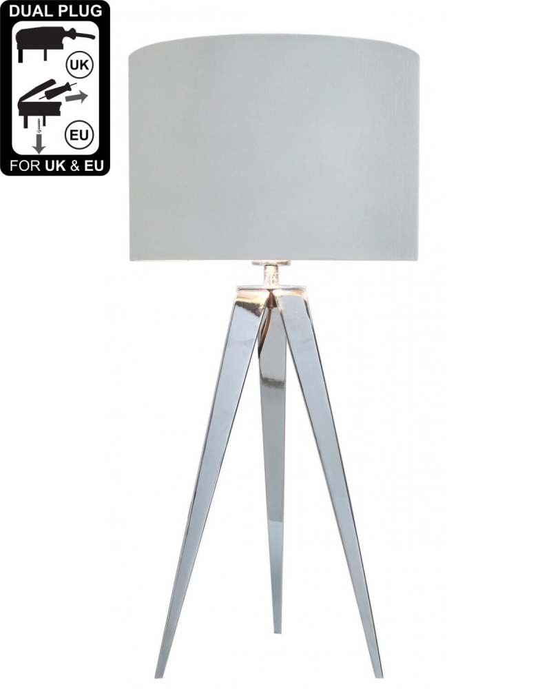 Hollywood Chrome Table Lamp With 13 Inch White Cylinder Shade