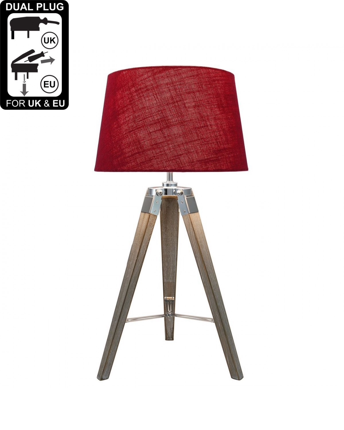 Hollywood Grey Table Lamp With Red Linen Drum Shade