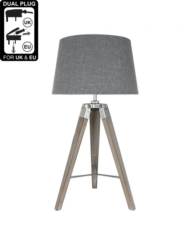 Hollywood Natural Grey Table Lamp With Grey Shade