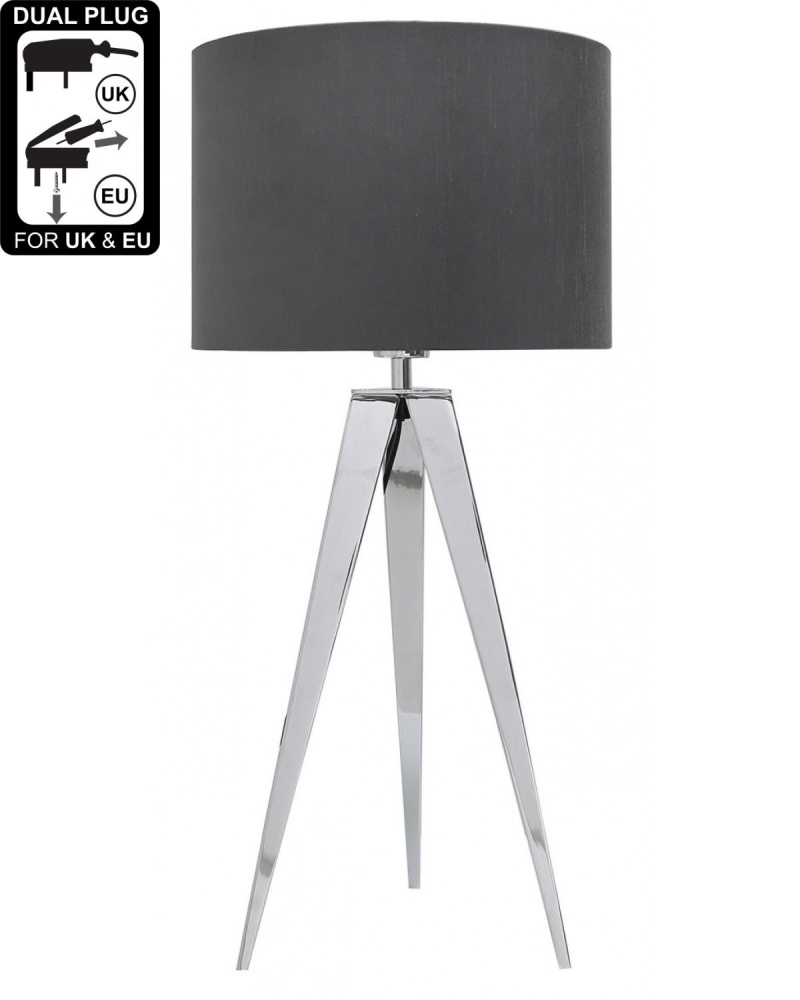 Hollywood Chrome Table Lamp With 13 Inch Grey Faux Silk shade