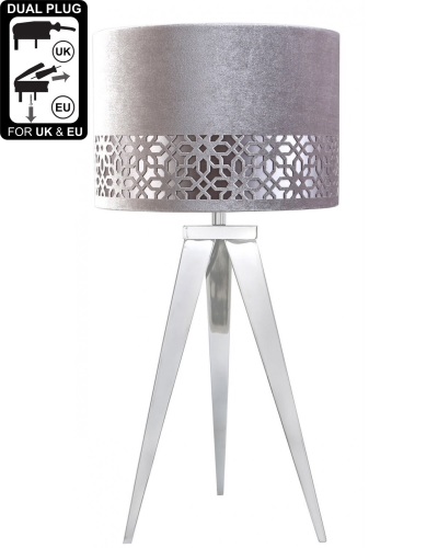 Hollywood Chrome Um Table Lamp With Grey Shade