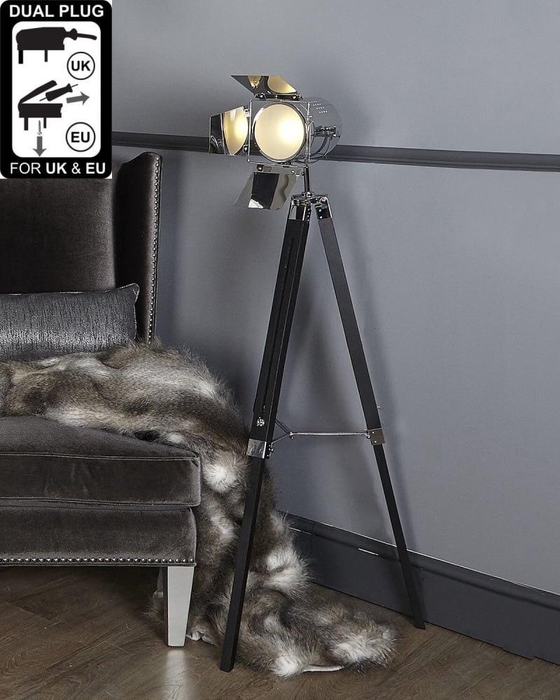 Black Wood Photo Luminaire Tripod Floor Lamp