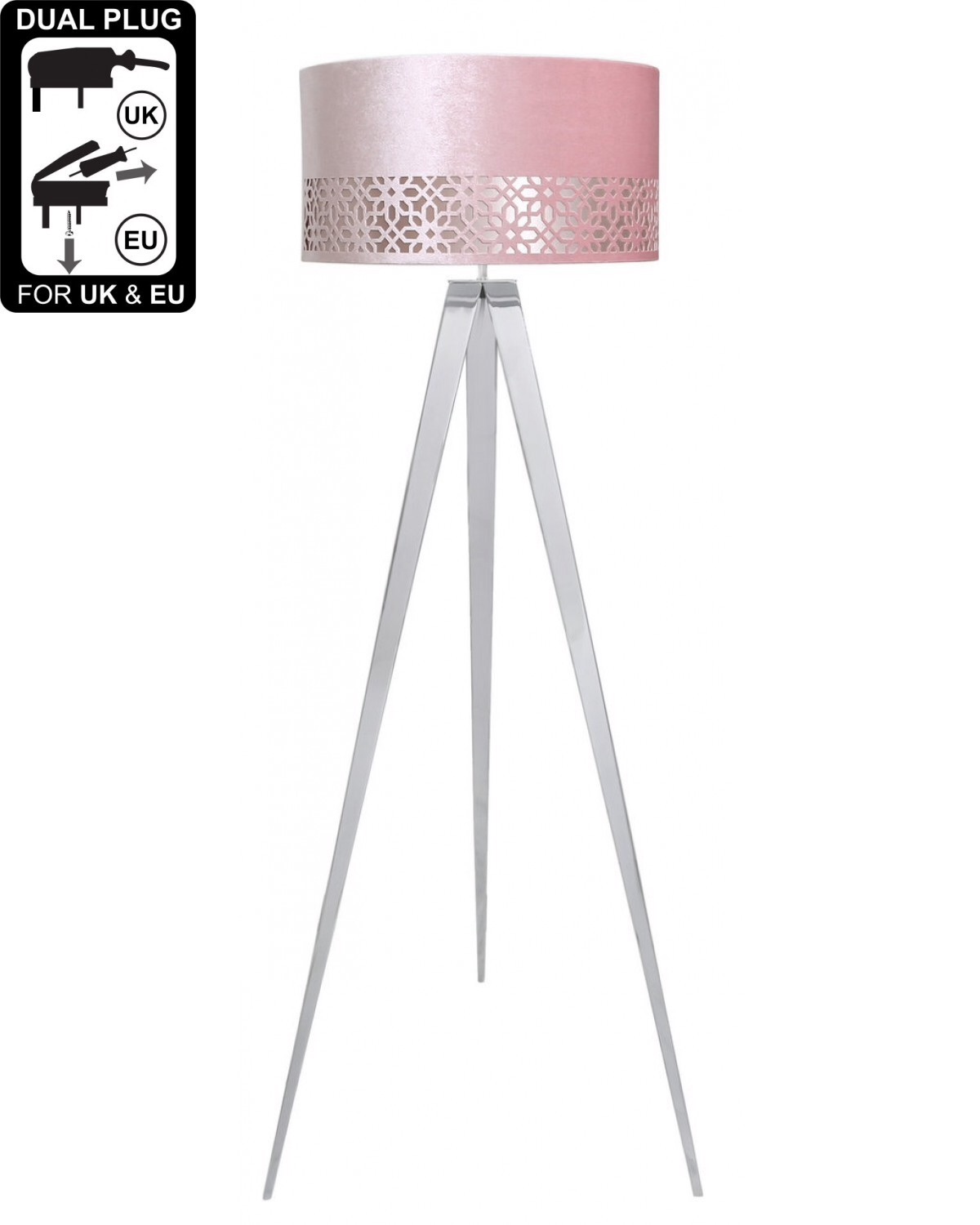 Hollywood Chrome Large Floor Lamp With Pink Shade