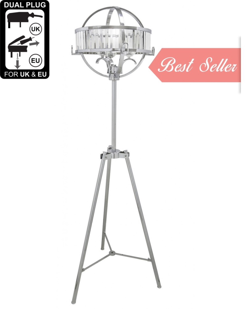 Hollywood Chrome & Crystal Floor Lamp With Clear And Chrome Drum Shade