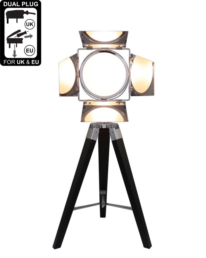 Black Wood Photo Luminaire Tripod Table Lamp