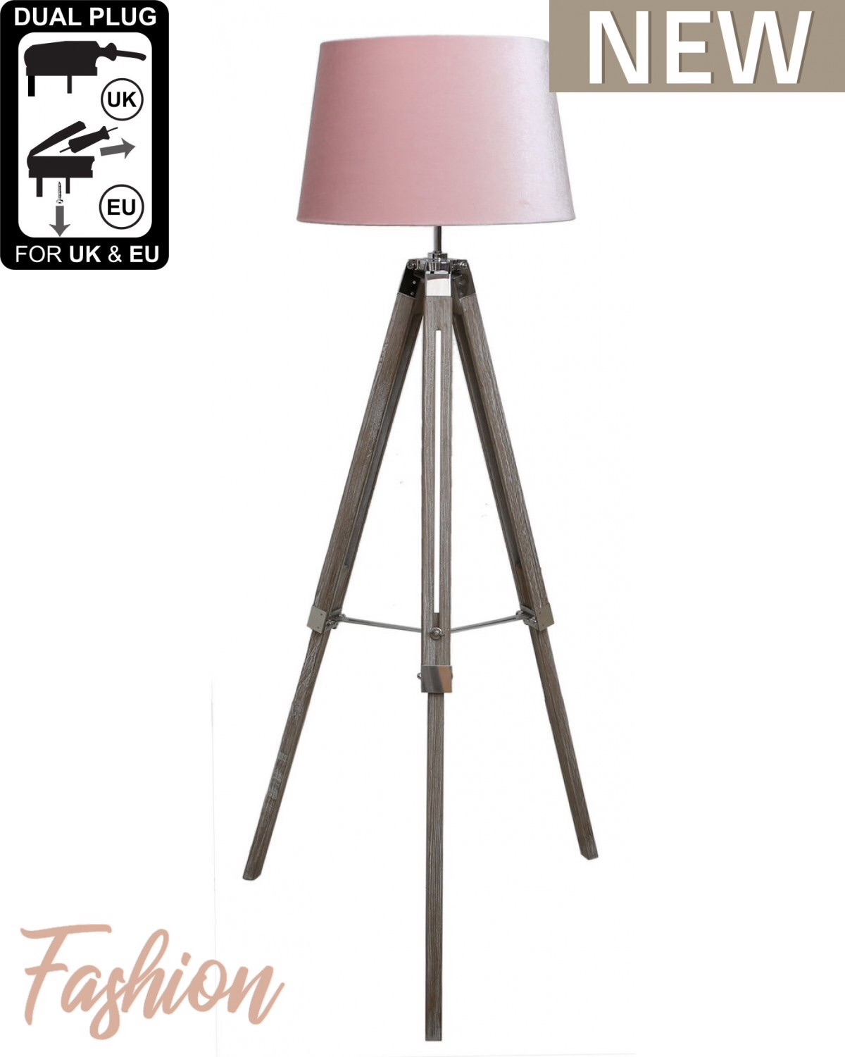 Wood Tripod Floor Lamp Including A 17 Inch Pink Blush Velvet Empire Shade