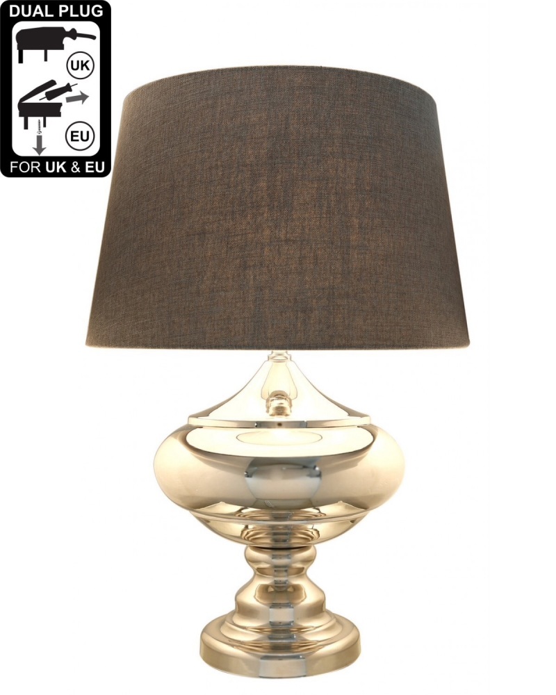 Silver Chrome Glass Statement Table Lamp With Grey Shade