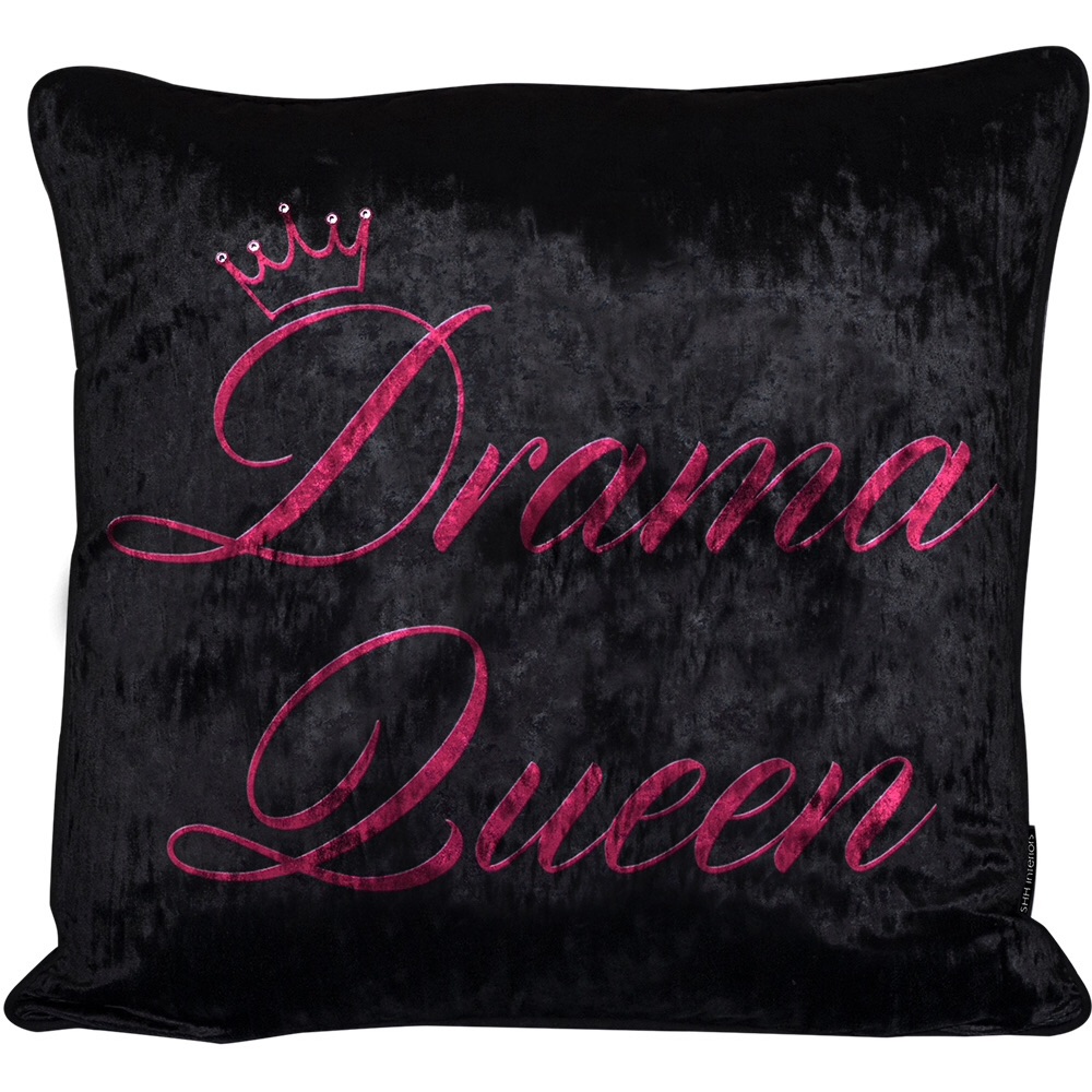 Luxury Feather Filled Cushion Drama Queen In Black 